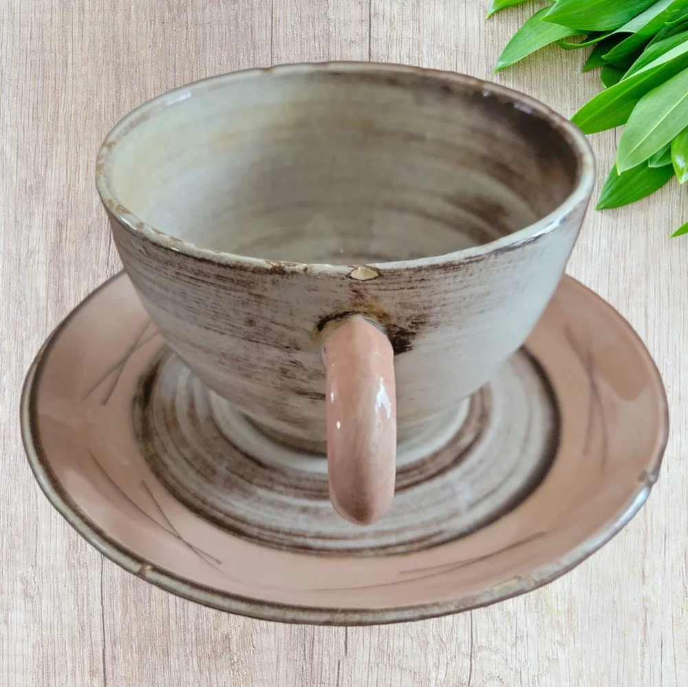 Vtg 1950s Stylized Spirals Brown & Pink SANTA ANITA Vreni Coffee Tea Cup…